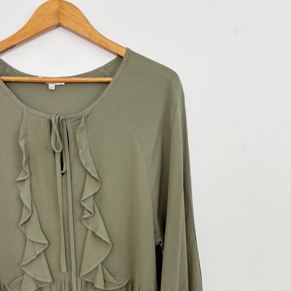 Easel Boho Green Olive Ruffle Long Sleeves Midi Dress Size Large - Picture 4 of 11